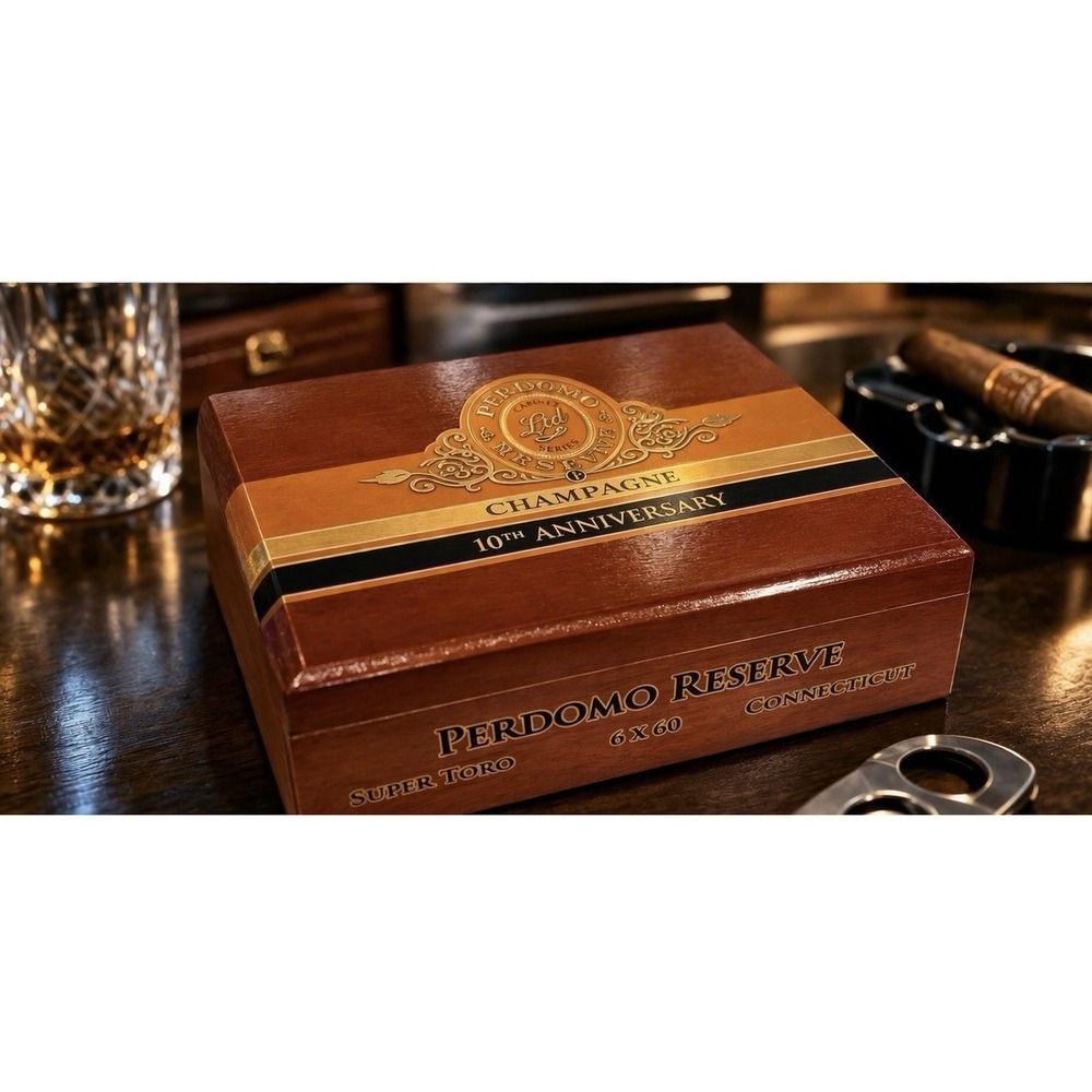 Perdomo Reserve Empty Cigar Box Wood 10th Anniversary Super Toro 6x60 Humidor - Picture 2 of 7